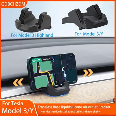 Support de téléphone de voiture en caoutchouc de silicone liquide pour Tesla Model 3 Y Highland 2017-2025, sans trace, à clipser pour grille d'aération du tableau de bord