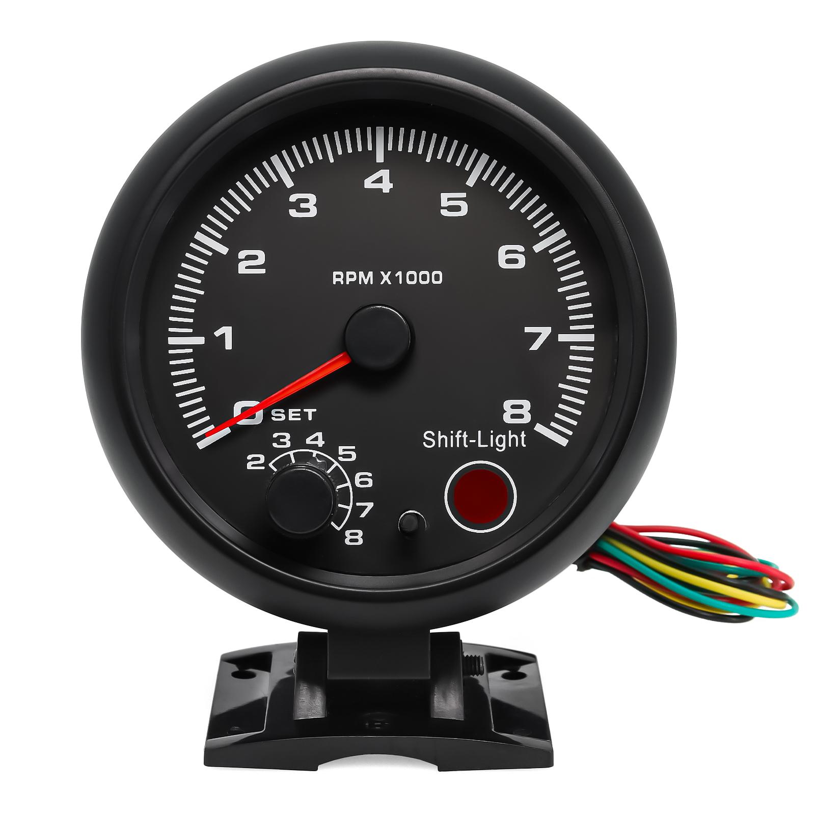 

7-цветный светодиодный тахометр 3,75 95 мм с лампой переключения, хромированный держатель, 0-8000 об/мин, тахометр для 4/6/8-цилиндрового бензинового автомобиля 12 В чёрный
