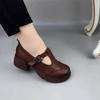 Retro Comfortable Thick-soled Thick-heeled T-buckle Strap Middle-aged Mother Small Leather Shoes Women's British Style Buckle Soft-soled Single Shoes