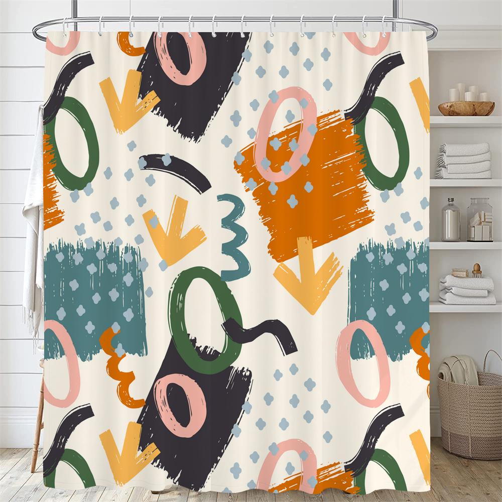 Modern Abstract Print Shower Curtain Bathroom Fabric Polyester Waterproof Minimalist Line Shower Curtains Bath Decor with Hooks