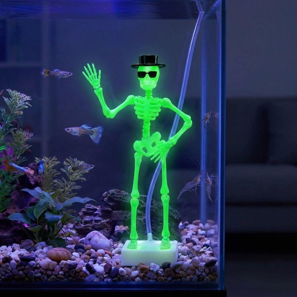 Plastic Fish Tank Dance Skull Ornament Wear Hat Sunglasses Dynamic Skeleton Bubbler  Aquarium Tank