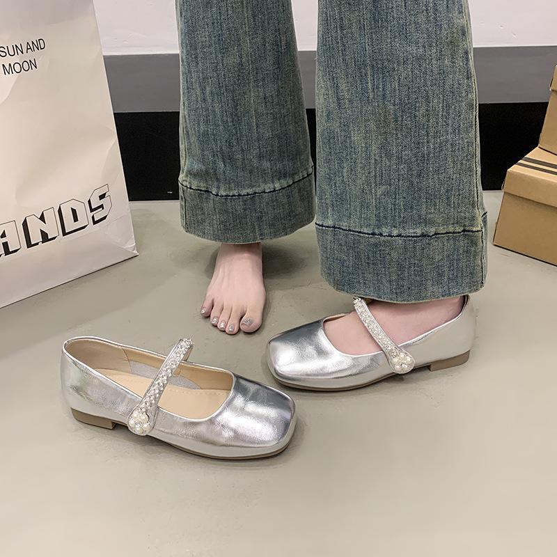 Rhinestone empty Mary Jane shoes women's 2025 summer new versatile thick heel high heels retro buckle single shoes