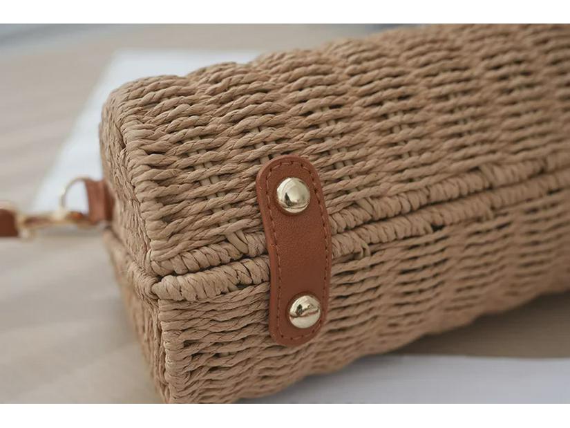Seaside Holiday Retro Woven Beach Bag - Women's Handheld Shoulder Crossbody