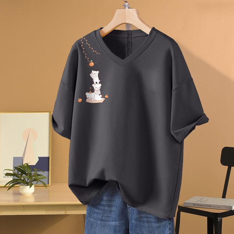 Κοντομάνικη μπλούζα, Φαρδιά γραμμή, Κολακευτικό τοπ με V λαιμόκοψη και τύπωμα για γυναίκες