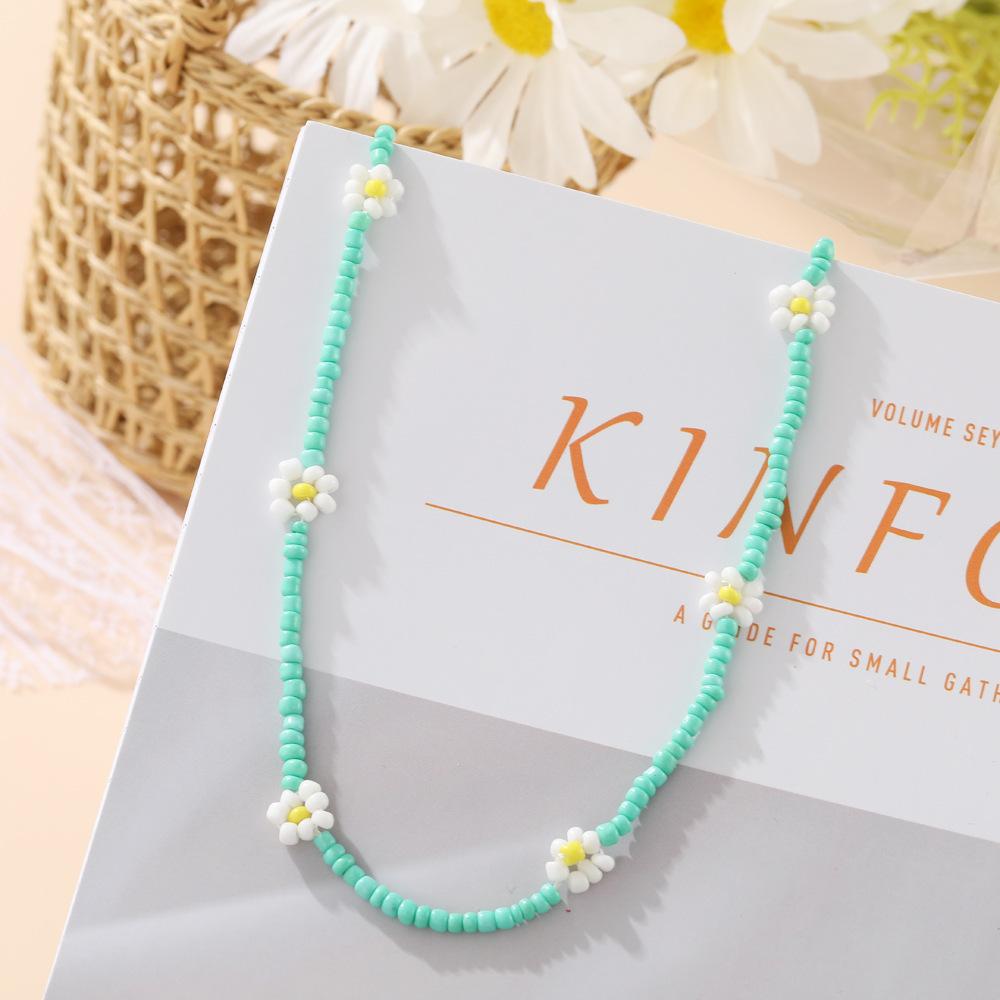 Candy Color Flower Rice Bead Necklace Bohemian Vacation Wind Collarbone Chain Women'S Jewelry Supply