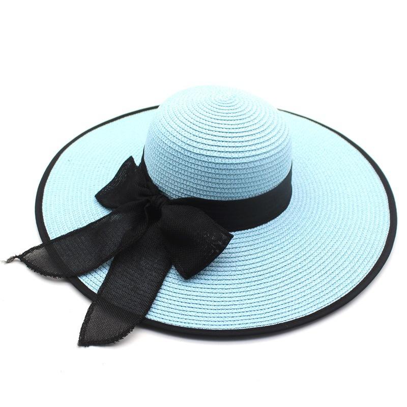 Sun Protection Straw Hats Summer Women Wide Brim Straw Panama Roll Up Hats Belt Buckle Fedora Beach Sun Hats