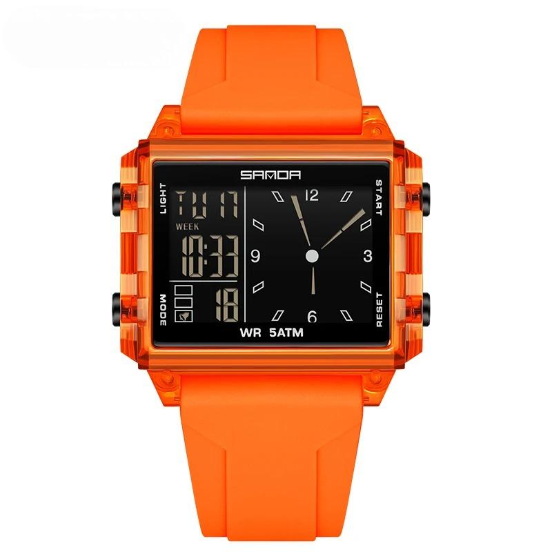Students Electronic Watch Square Transparent Case Alarm Clock Multifunction Waterproof Sports Digital Watches for Man