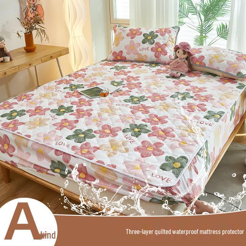 Luoweianjia Ariel Cartoon Print Quilted Waterproof Fitted Sheet