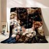 Cute Cat Print Blanket Home Travel Camping Blanket Single Layer Flannel Shawl Blanket Soft Cartoon Fleece Blanket