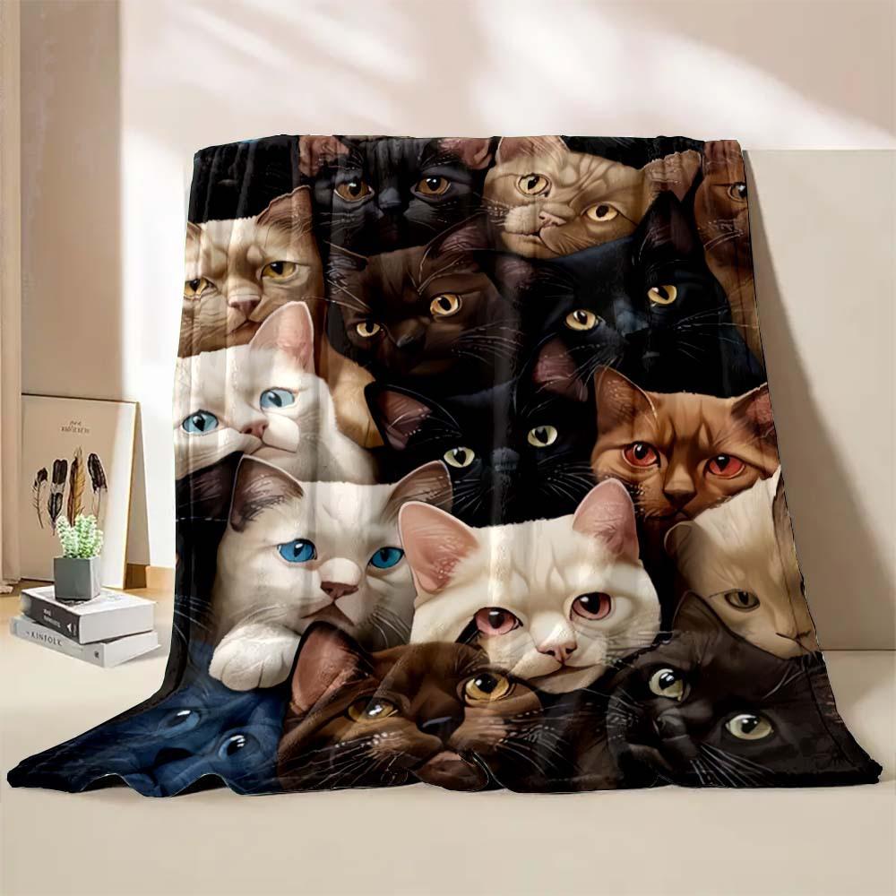 Cute Cat Print Blanket Home Travel Camping Blanket Single Layer Flannel Shawl Blanket Soft Cartoon Fleece Blanket