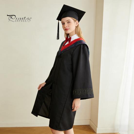 Academic Dress for Ceremonies Unisex Matte Graduation Cap Gown Set with Fake Shirt Collar And Doctoral Attire Neck Tie Professional Formal Bachelor's