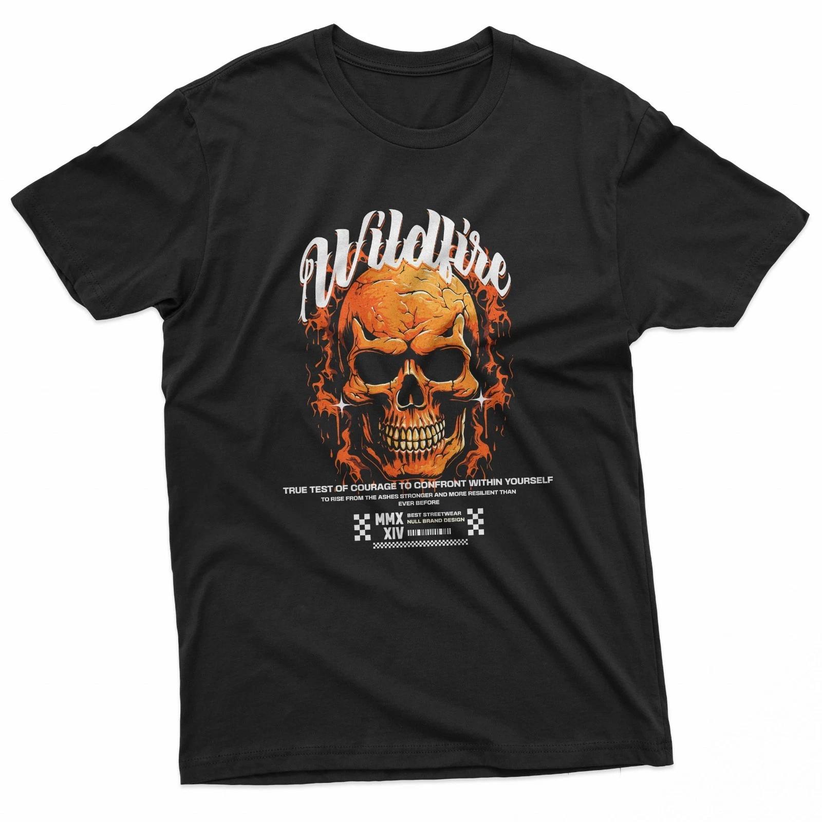 Wildfire Skull Flaming Skeleton Streetwear 100% Cotton T-shirt Mens Tees Top 3XL