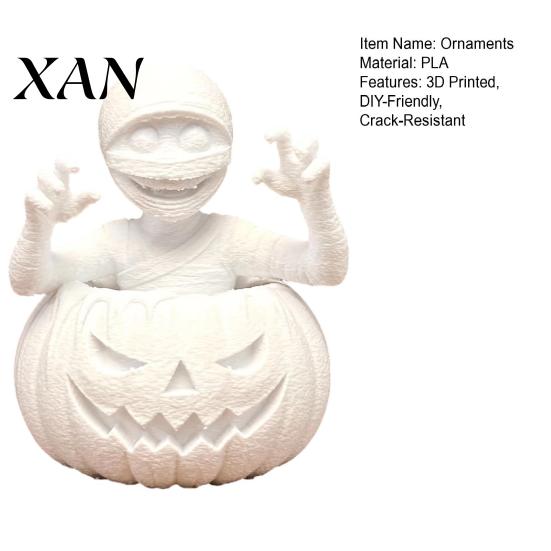 Unique Tabletop Display Piece 3D Printed Pumpkin Boy Figurine, Unpainted White DIY Statue, Detailed Mummy Ghost Figurine Halloween Sculpture, Creative
