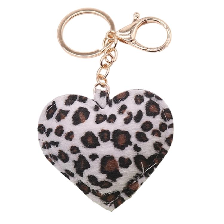 Portachiavi a forma di cuore con stampa leopardata decorativa, ciondolo da appendere alla borsa in pelle PU per progetti fai-da-te, personalizzazione della casa