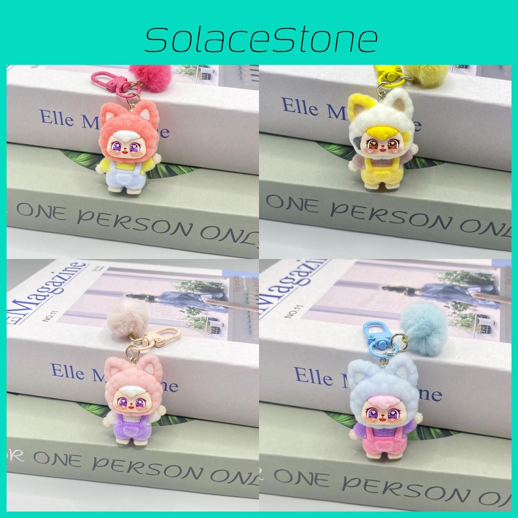 Flocked Handwave Cat Keyring With Cute Plush Finish For Bag And Keys