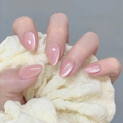 30Pcs Cat Eye Peach Pink Press‑on Nails, Minimalist Elegant European American Style Removable False Nails