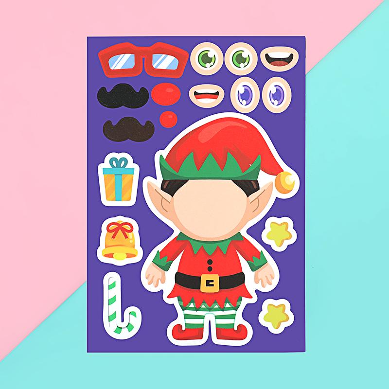 8/16Sheets Christmas Puzzle Stickers Santa Snowman Xmas Tree Make a Face Sticker Kids Party Favors Toy Gift New Year Decoration