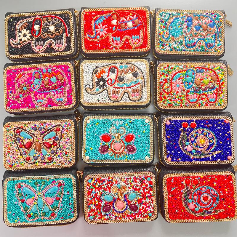 

Держатель карт Tribal Accordion, винтажный мини-кошелек с бусинами и одной молнией — этнический органайзер ручной работы для женских карт и предметов первой необходимости