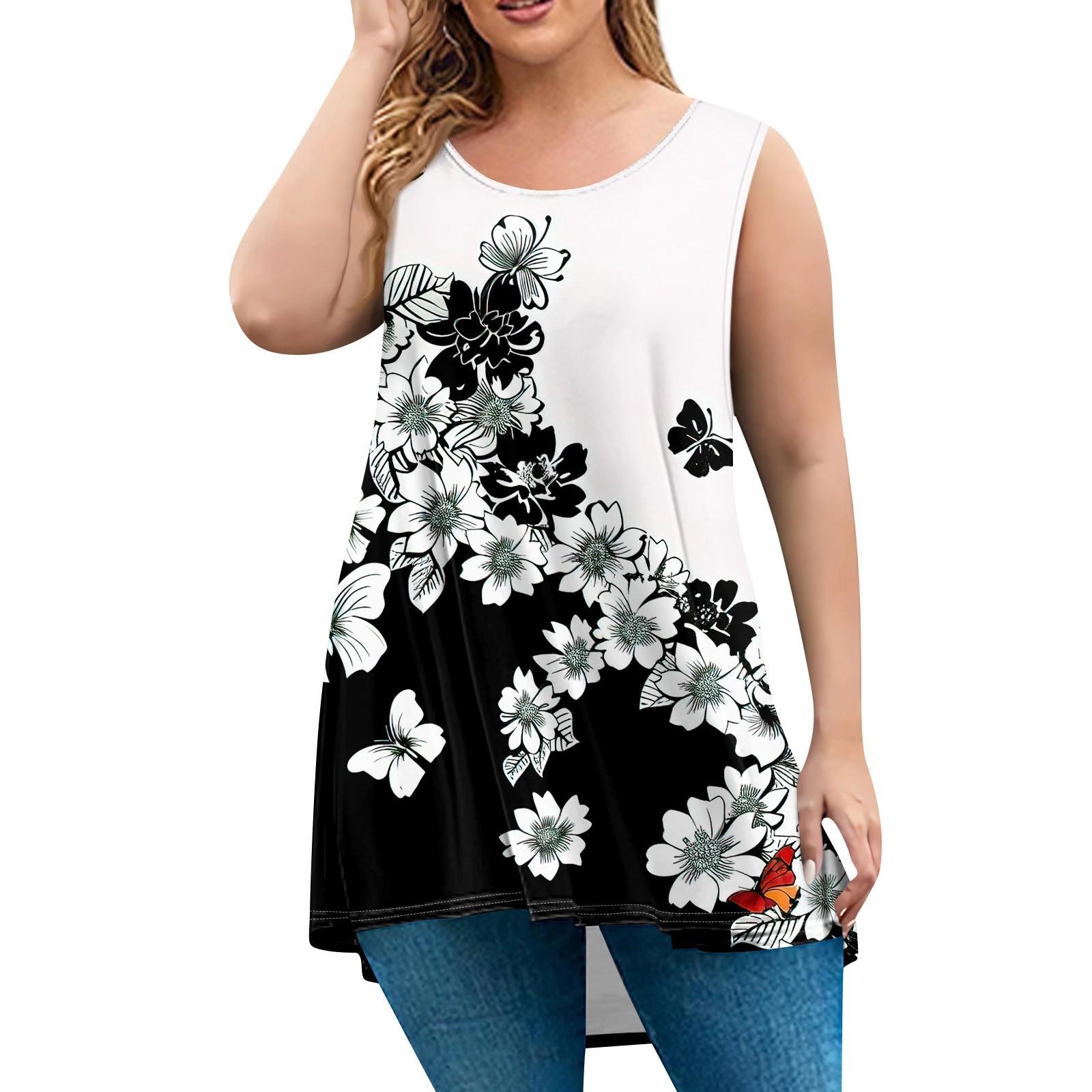 

Женская мода большого размера с круглым вырезом без рукавов повседневный свободный пуловер с принтом XXXXL белый