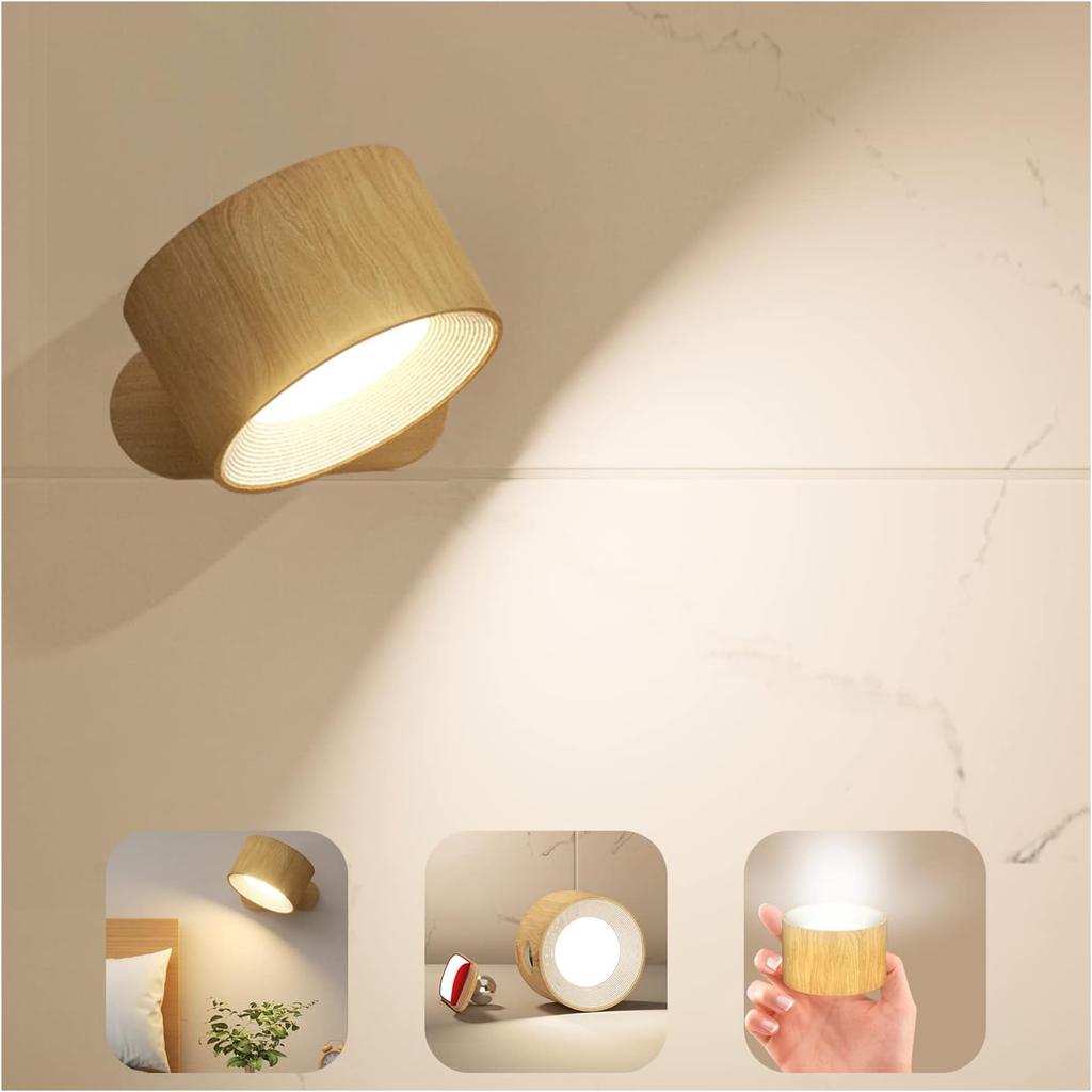 Koopala LED Sconces, Wall Mounted Lamps with Rechargeable Battery Operated USB Port 3 Color Temperatures & 3 Brightness Levels 360°Rotate Magnetic