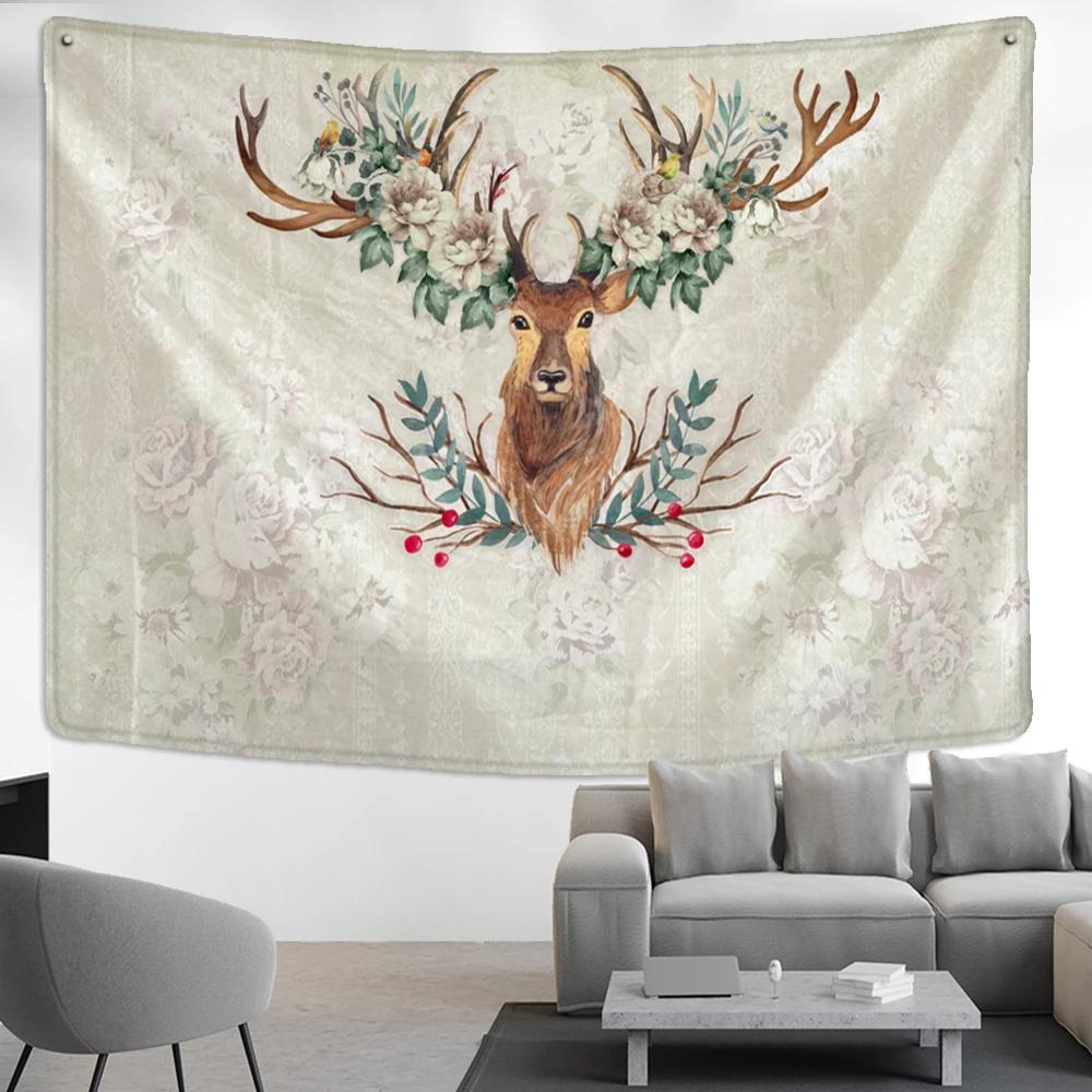 Cute Fawn Tapestry Christmas Reindeer Wall Hanging Bohemian Bedspread Blanket Dorm Home Decor mantas mandalas