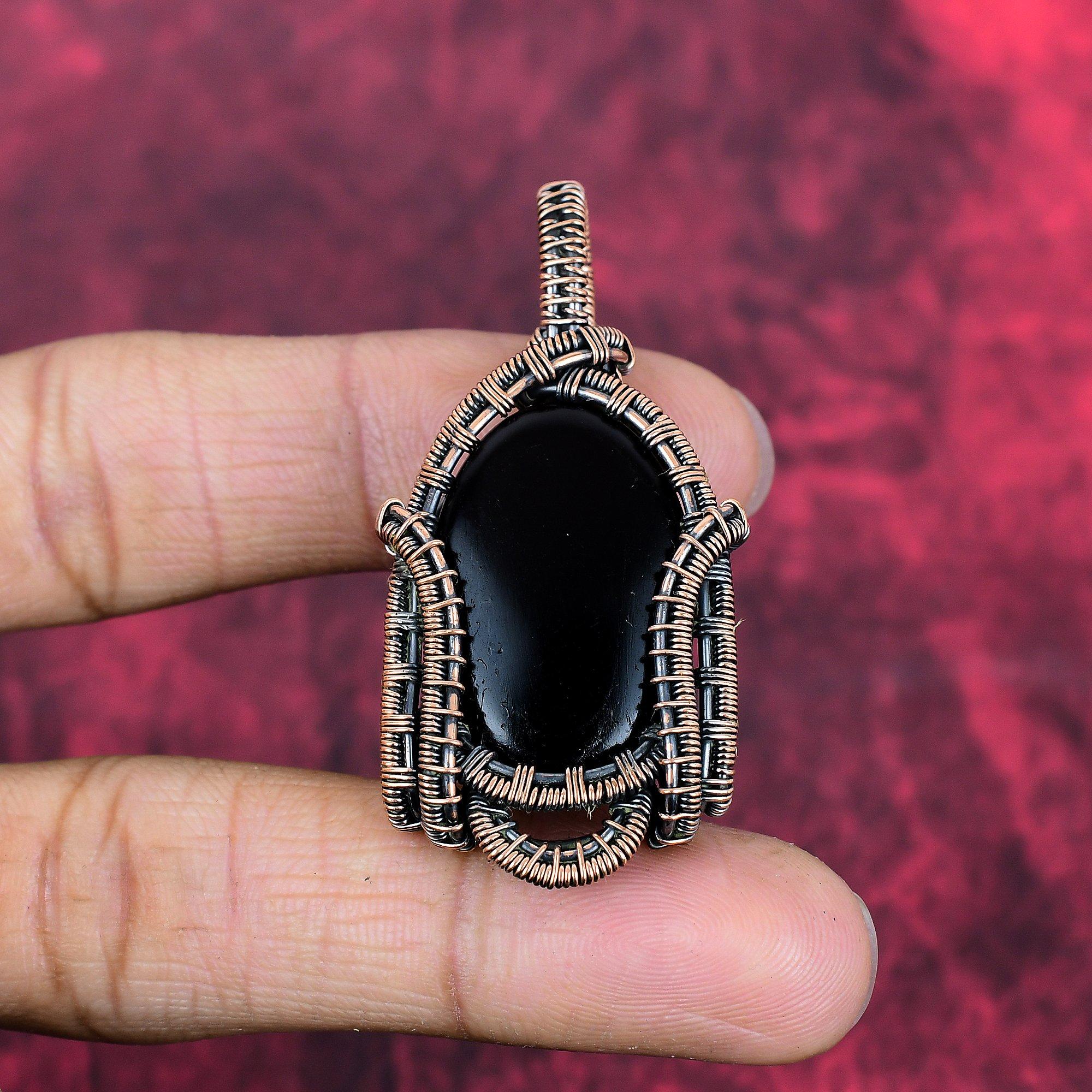 Black onyx pendant copper wire wrapped jewelry handmade pendant top quality gemstone jewelry copper pendant gifts for wife wire wrap pendant