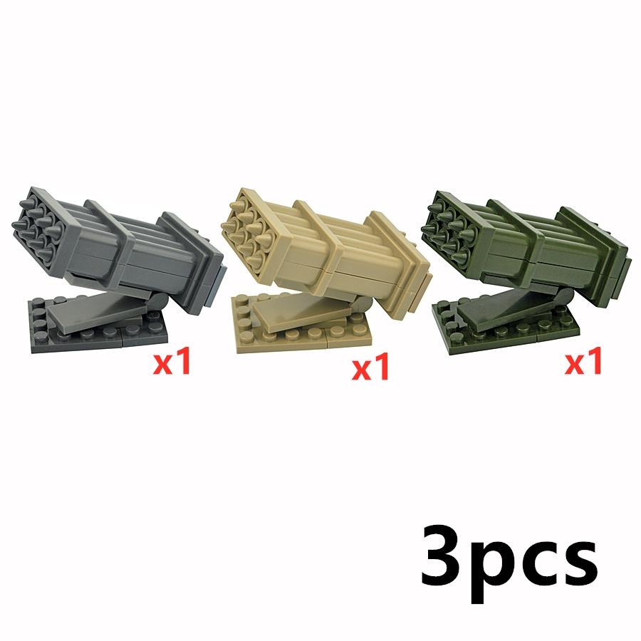3Pcs WW2 Building Blocks Army Soldier Military Weapon German Equipment Rocket Cannon Anti-tank Rocket Missile Heavy Machine Toys