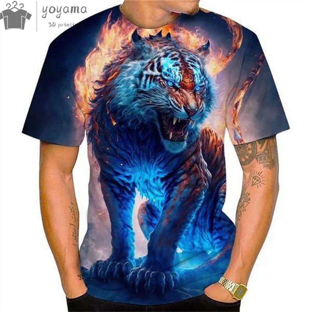 Fashion Trends 3d Print Tiger Pattern Men's Clothing Loose T-Shirts For Men Oversized T-Shirt Short Sleeve Tee Tops