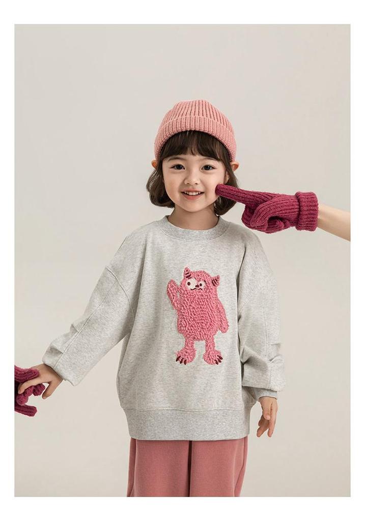 Youanbo 2026 Spring Double-Sided Knit Cartoon Hoodie - Long Sleeve, Round Neck, Loose Fit