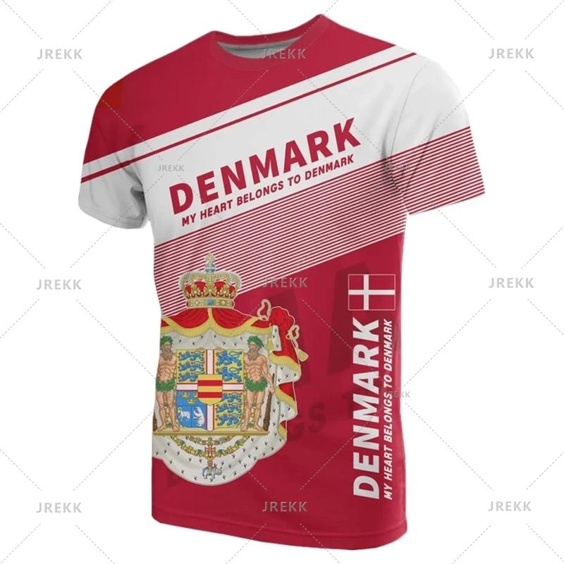 T-shirt con Stemma Bandiera Danimarca Stampa 3D per Uomo Design Cool T-shirt Abbigliamento Donna Moda Harajuku Streetwear Magliette Uomo Top 4XL