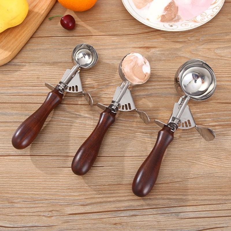 

304 Stainless Steel Ice Cream Scoop Redwood Handle Household Kitchen Professional Tools Ice Cream Fruit and Popsicle Scoop New 4CM
