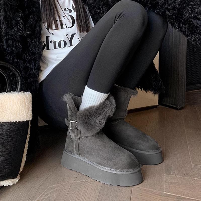 Zwei tragen Schneestiefel Damen 2025 neu Winter Fell integriert dicksohlige gefütterte verdickte Stiefel warm Schnee Baumwolle
