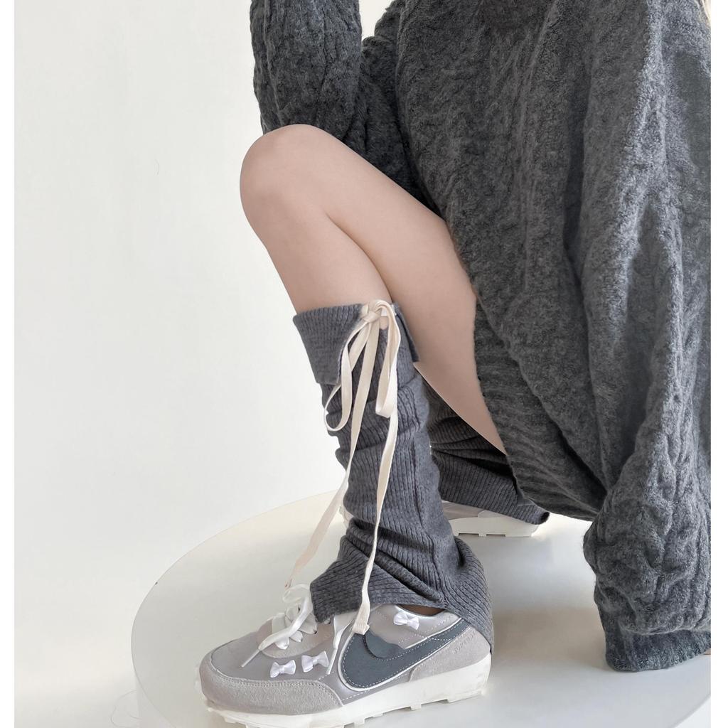 Korean Style Lace-Up Bow Knit Leg Warmers for Girls