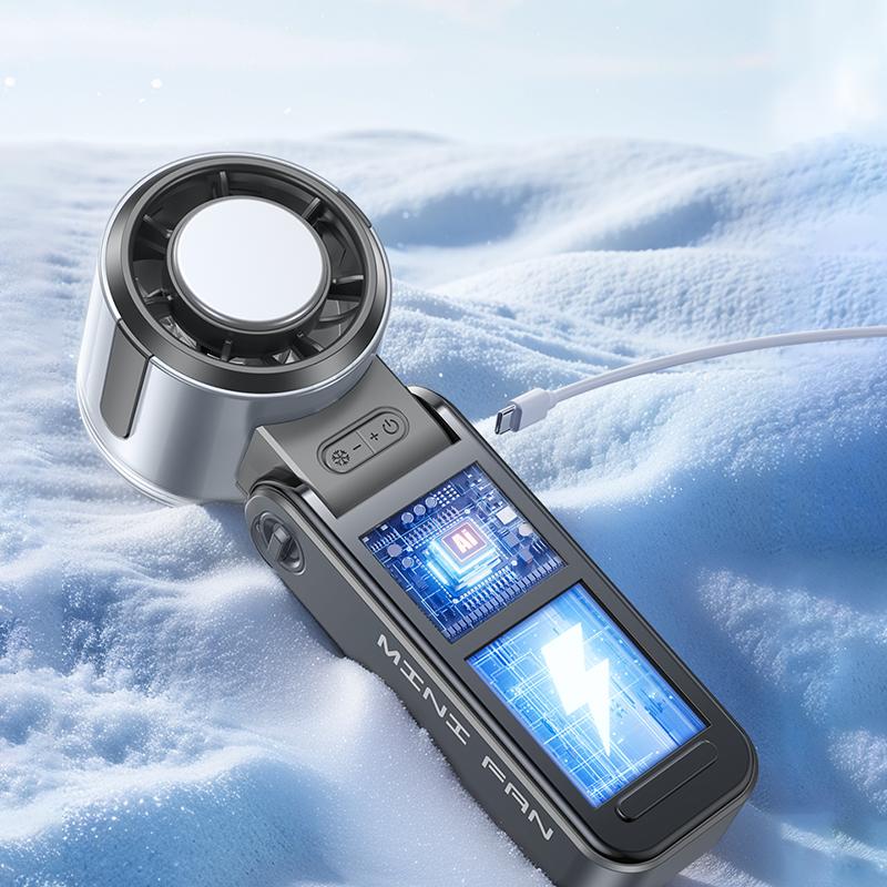 New 4000mAh Semiconductor Refrigeration Handheld Fan Turbine High-speed Violent Electric Fan Folding Neck Ice Pack Small Fan