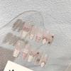 10pcs Sweet Pink French Press On Nails With 3D Bowknot Glossy Medium Coffin False Nails Handmade Manicure