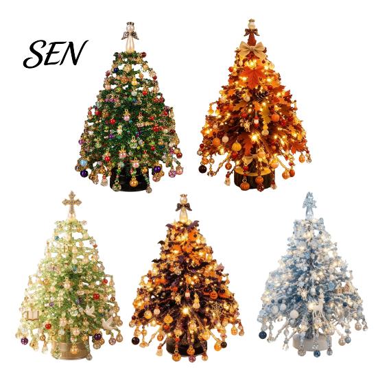 Holiday Beading Materials DIY Handmade Beaded Mini Tabletop Christmas Tree Kit, Crystal Bead Xmas Craft Material Package Set, Desktop Ornament