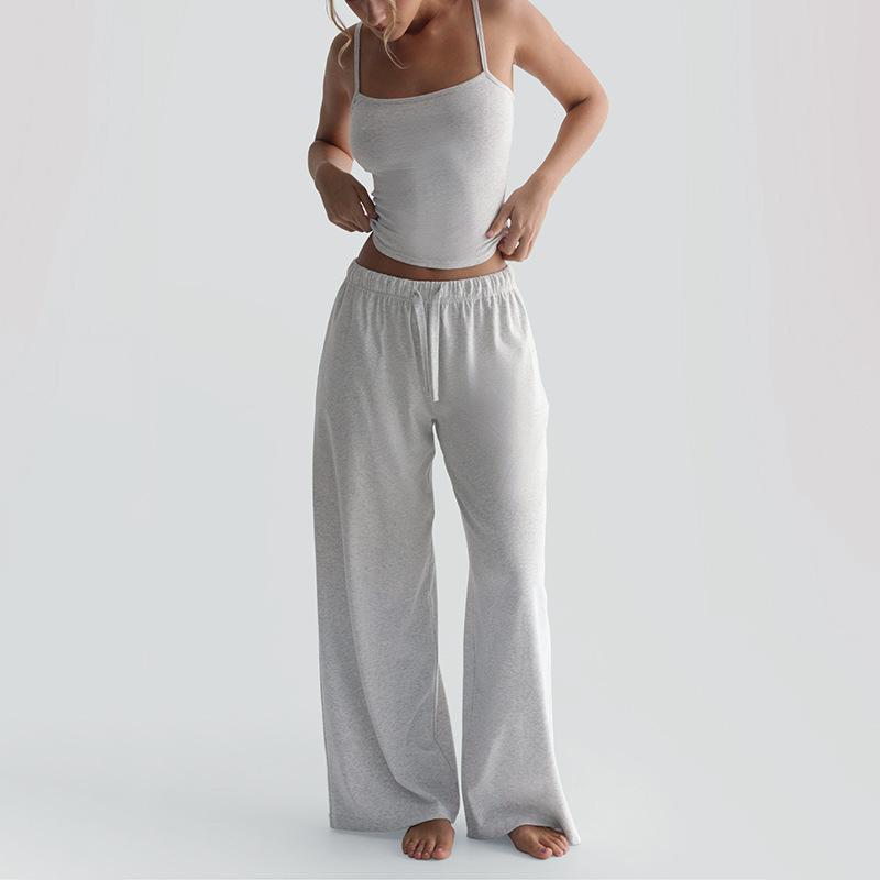 

New women s clothing European and American fashion slim sling vest drawstring waist trousers loose suit L сірий колір