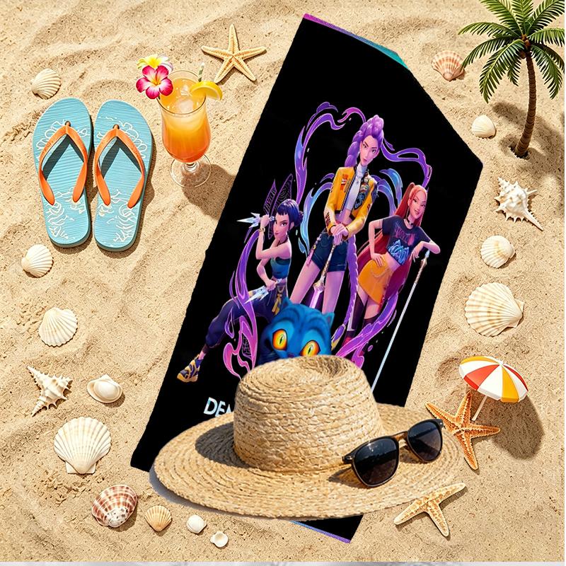 KPop Demon Hunters Print Beach Towel, Versatile Lightweight Absorbent Beach Towel for Pool Surf Yoga Bathroom, Perfect Birthday Holiday Gift