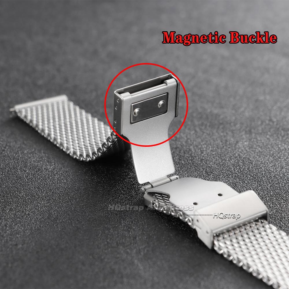 Stal Nierdzewna Pasek do Zegarka 20mm 22mm 1.0 Mediolański Magnetyczna Klamra Pasek Matowy Polerowany Siatkowy Bransoleta Uniwersalny Premium Opaska na Nadgarstek