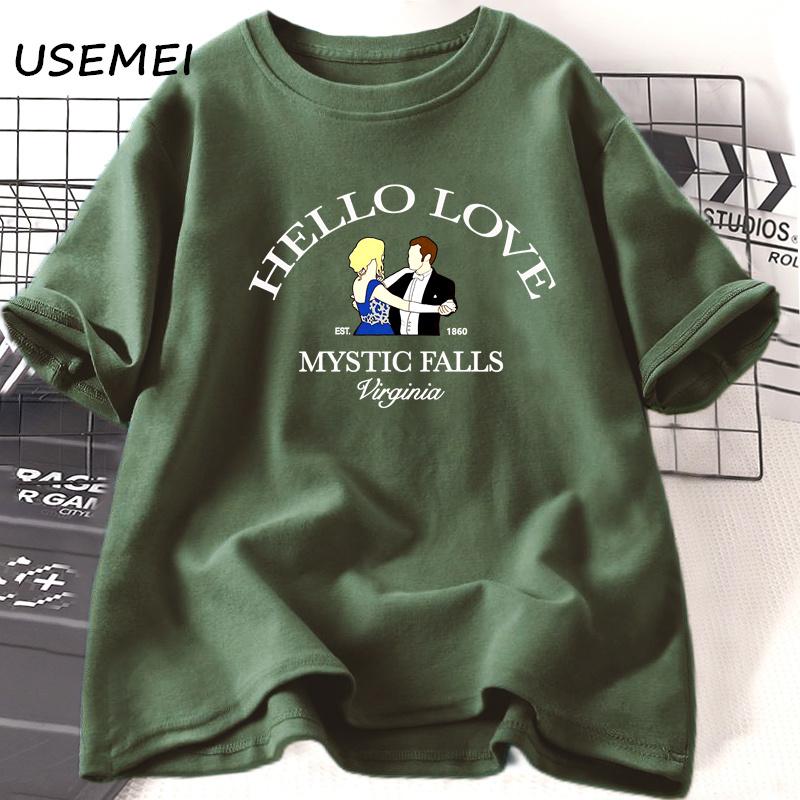 Hallo Liebe T-Shirt Damen Herren Vampire Diaries Fans T-Shirt Klaus und Caroline Tee Mystic Falls Virginia Grafik T-Shirt Damenbekleidung