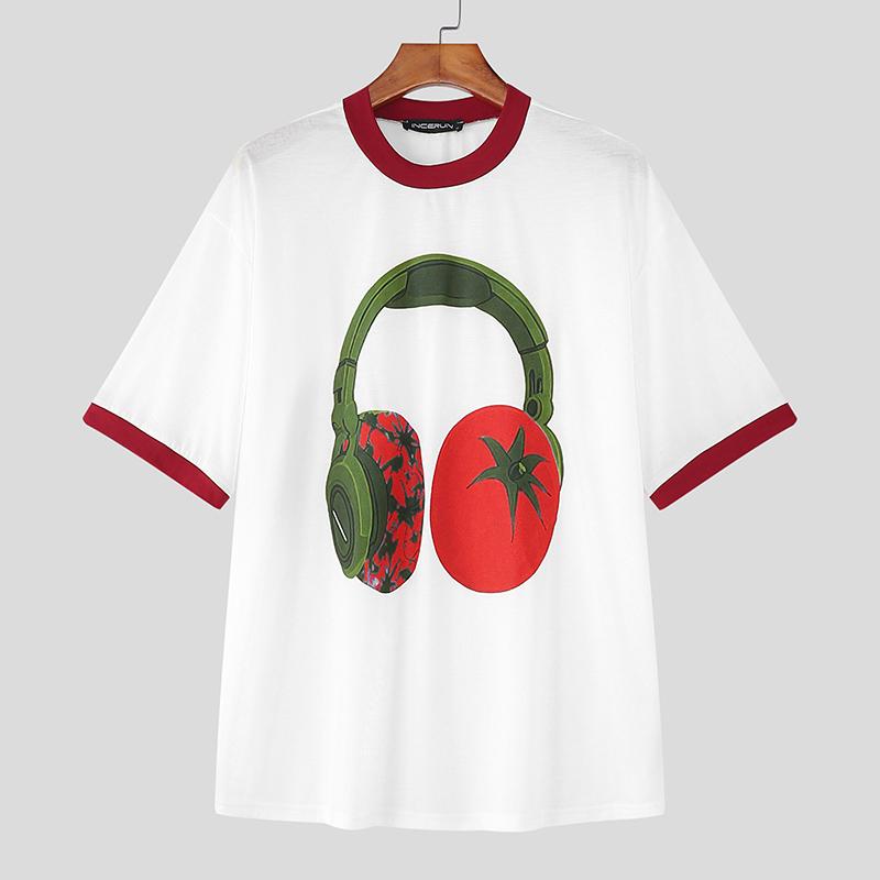 

INCERUN Men Round Neck Short Sleeve 3D Print Stitching Casual Loose T-shirts S