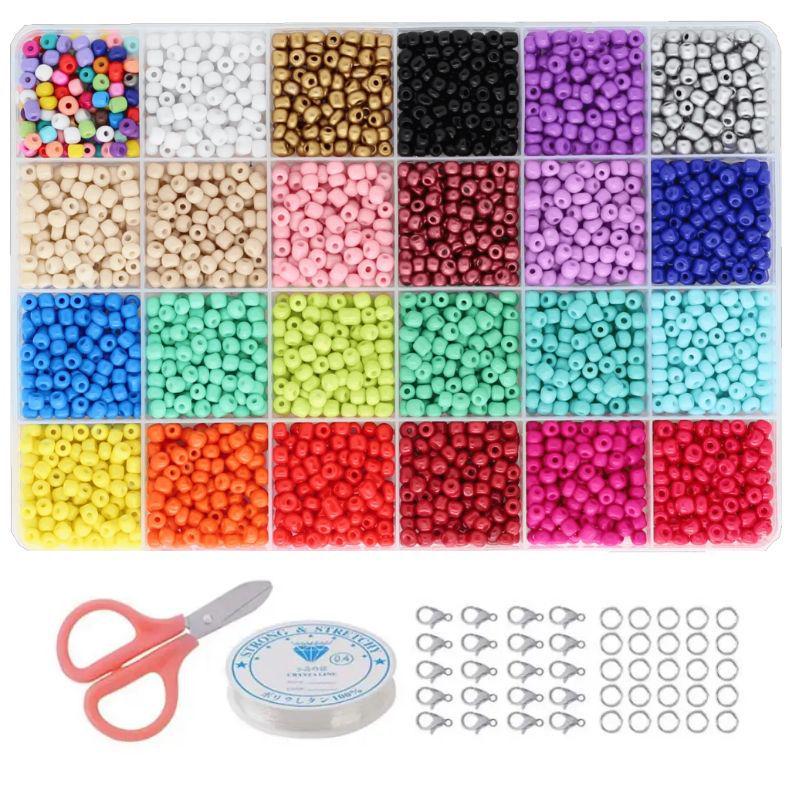 24-Compartment Glass Seed Beads Set: Solid Color DIY Jewelry Making Accessories