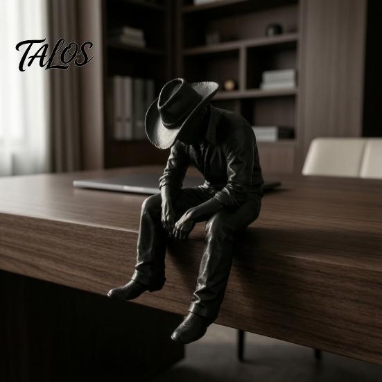 Minimalist Industrial Decor Western Cowboy Desk Decor, 3D Printed Edge-Hanging Figurine with Dangling Legs, Retro Style Desktop Matte Black