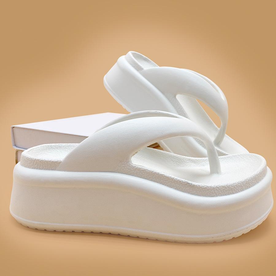 EVA thick bottom flip flops for women's summer height increasing slippers, fashionable outerwear, simple clip on sandals, and sponge heels