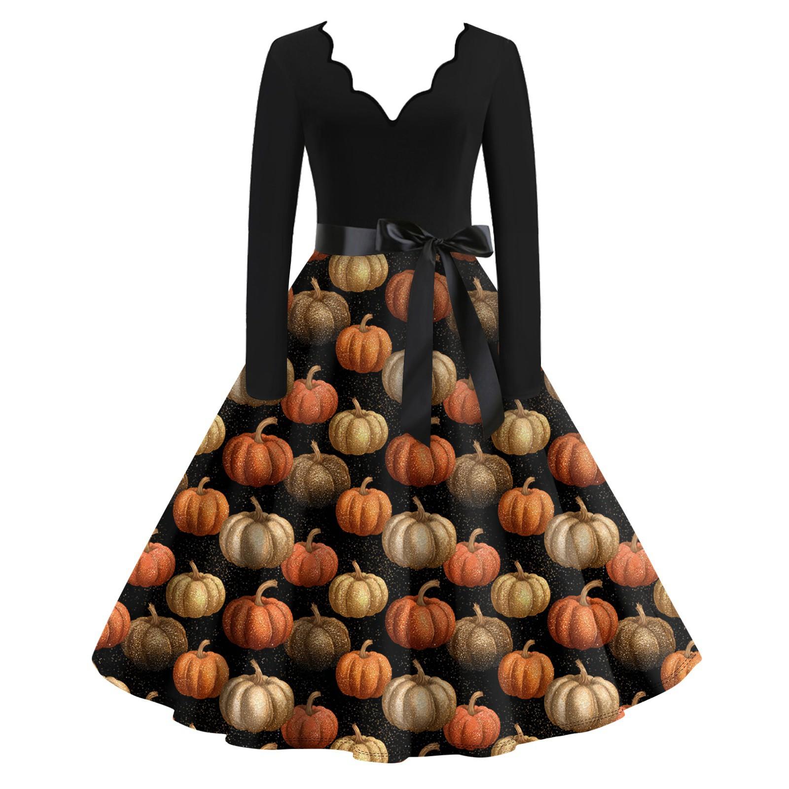 

Женские повседневные модные длинные платья с графическим принтом на Хэллоуин XL оранжевый