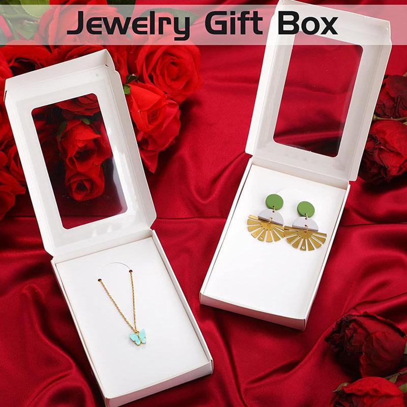 WTEMPO Clear Window Paper Necklace Bracelet Jewelry Packaging Boxes Foldable DIY Earring Keychain Gift Boxes Perfect for Birthday Wedding