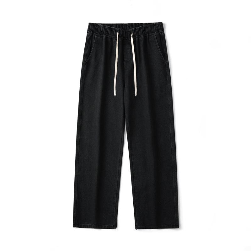 Muxiu Men's Trendy Black Unisex Wide Leg Jeans - Loose Straight Leg High Street Style Pants