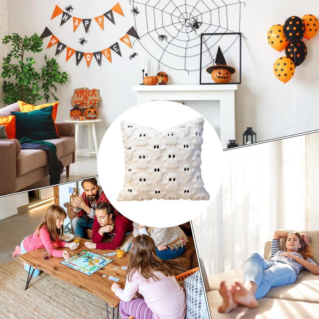 Halloween Ghost Pillow Cover 18x18 Inch, Gothic Decor Pillowcase For Sofa Chair Porch Patio Outdoor Indoor Home Bedroom Room