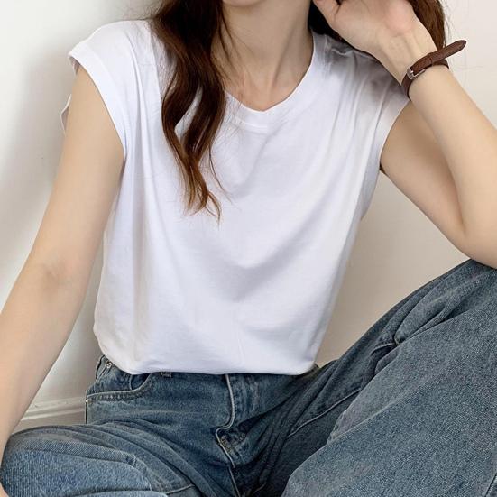 Women Summer T-shirt Sleeveless Loose Pure Color Round Neck Pullover Simple Style Commute Homewear Daily Tank Top Lady Blouse