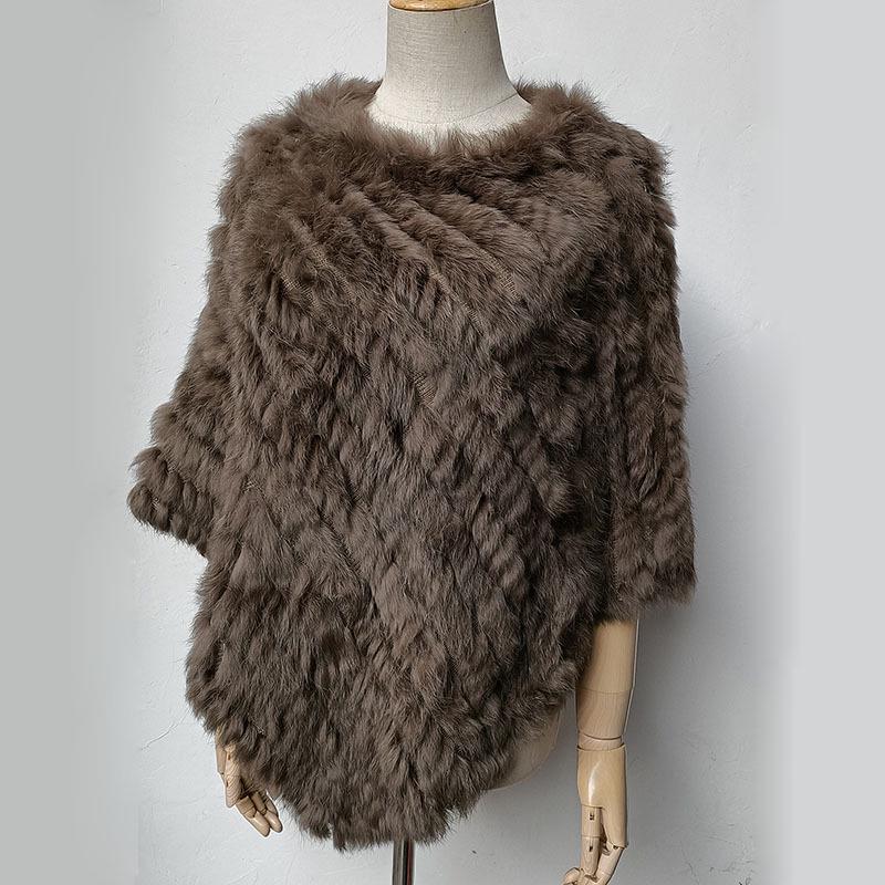 2022 Autumn/Winter Handmade Real Rabbit Fur Knit Triangle Shawl & Women's Pullover Cloak